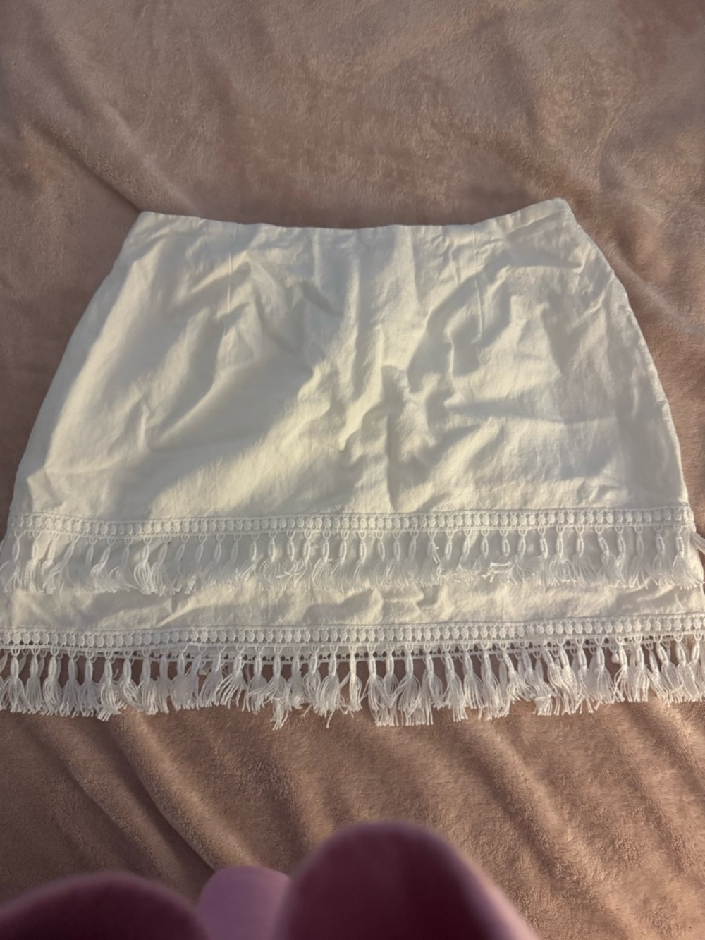 Lulu's White Fringe-Trim Mini Skirt